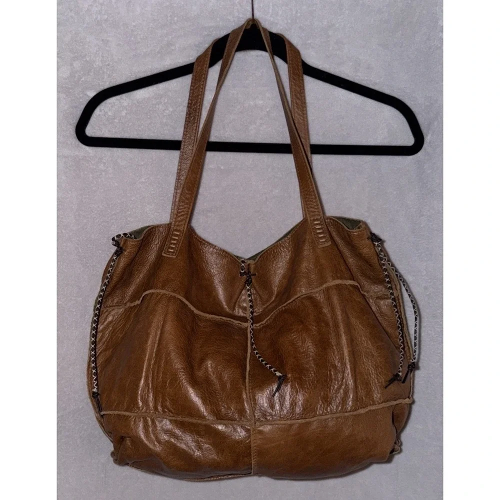 Robin Fogg Genuine Leather Slouch Hobo Tote Bag Brown Boho Shoulder Purse